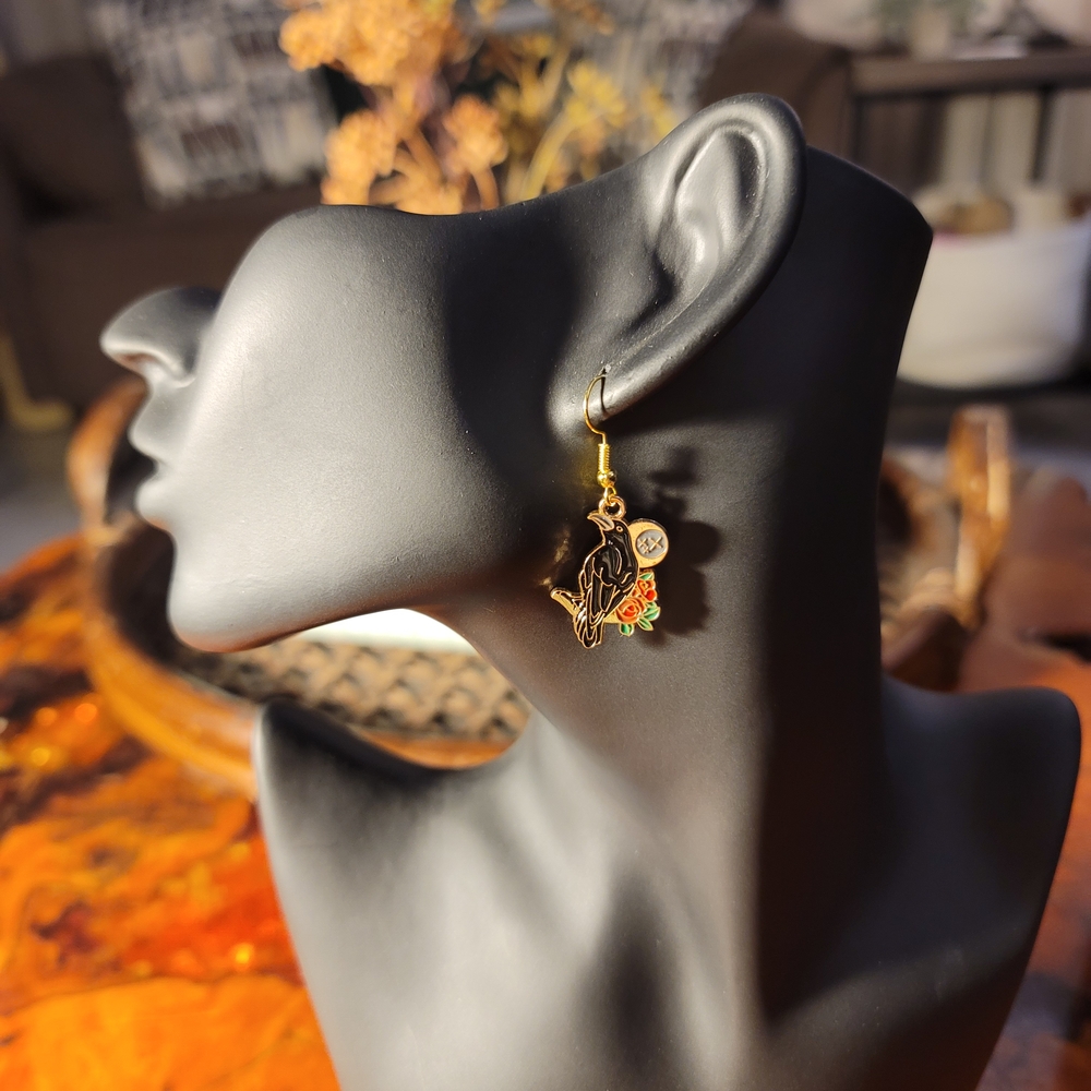 Celestial floral Crow Earrings - Picture 3 of 4